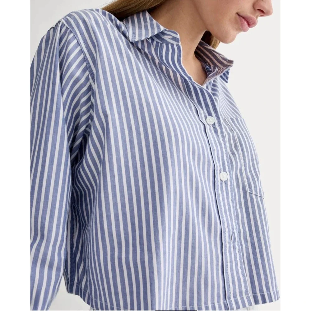 Everlane The Way Short Shirt Silky Cotton Striped Minimalist Preppy Size Small - Picture 3 of 10